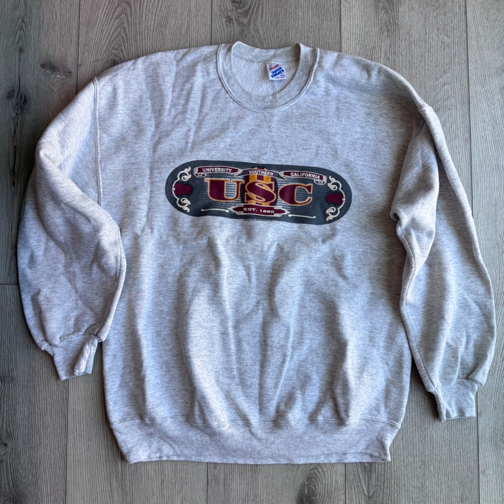Vintage 90s USC Jerzees Super Sweats Heather Gray Crewneck Sweatshirt XL USA